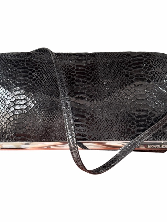 Michael Kors Handbags - Michael Kors Black Embossed Snakeskin Clutch with Metallic Trim